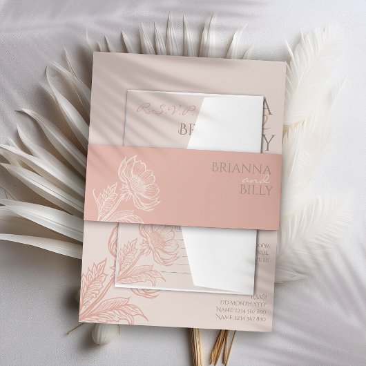 Minimalistische Roze Bloemen Huwelijk Uitnodigingen Wikkel