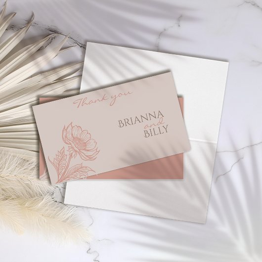 Minimalistische roze bloemenbruiloft bedankje kaart