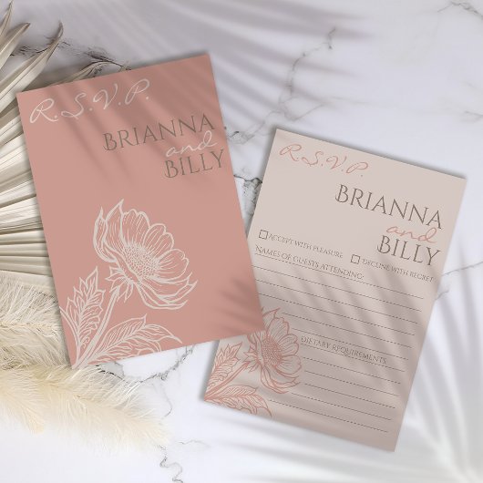 Minimalistische roze bloemenbruiloft RSVP-Kaart Bedankkaart