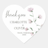 Minimalistische Roze Bloemhart Trouwsticker Labels (Voorkant)