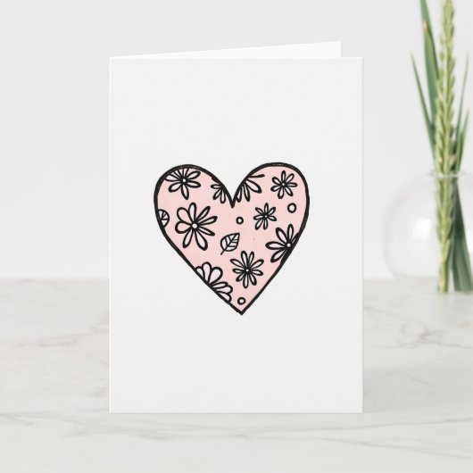 Minimalistische Roze Bloemhartkaart Kaart (Voorkant)