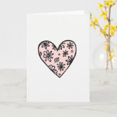 Minimalistische Roze Bloemhartkaart Kaart (Gele Bloem)