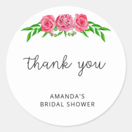 Minimalistische roze bloemige bruids-shower  ronde sticker