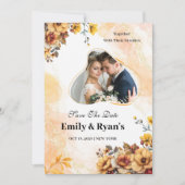 Minimalistische Roze Bloemige Elegante Trouwfoto Kaart (Voorkant)