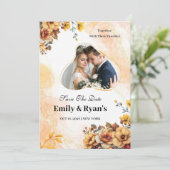 Minimalistische Roze Bloemige Elegante Trouwfoto Kaart (Staand voorkant)