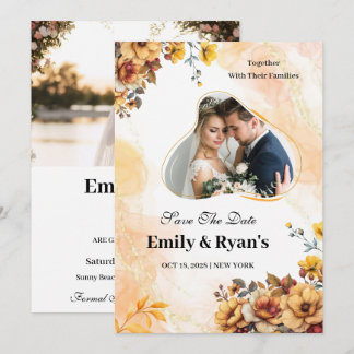 Minimalistische Roze Bloemige Elegante Trouwfoto Kaart