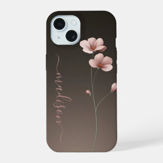 Minimalistische Roze Bloemige Steel iPhone Hoes 15 Case