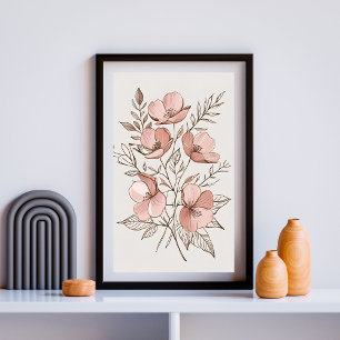 Minimalistische Roze Bloesem Botanische Kunst Prin Poster