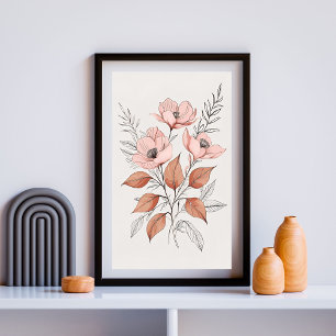 Minimalistische Roze Bloesem Botanische Kunst Prin Poster