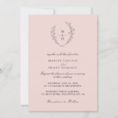 Minimalistische Roze Boho Monogram Huwelijk Kaart (Voorkant)