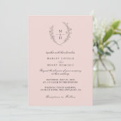 Minimalistische Roze Boho Monogram Huwelijk Kaart (Staand voorkant)