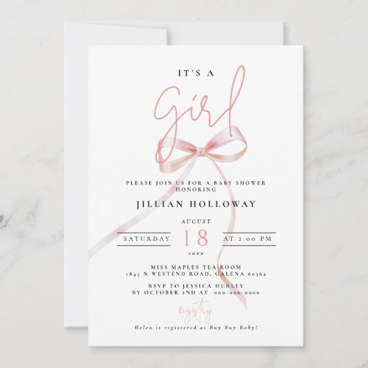 Minimalistische roze boog Het is een meisje Baby s Kaart (Voorkant)