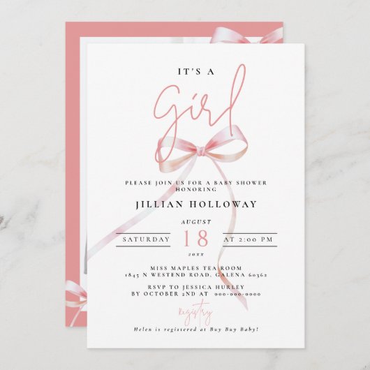 Minimalistische roze boog Het is een meisje Baby s Kaart (Voorkant / Achterkant)