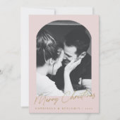 Minimalistische roze boog twee foto kerstbrief feestdagenkaart (Voorkant)