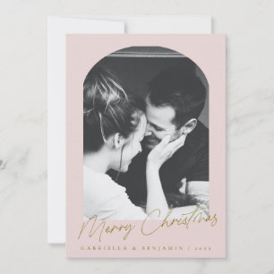 Minimalistische roze boog twee foto kerstbrief feestdagenkaart