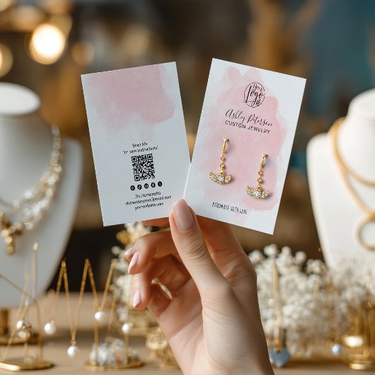 Minimalistische roze borstel logo sieraden oorbel  visitekaartje