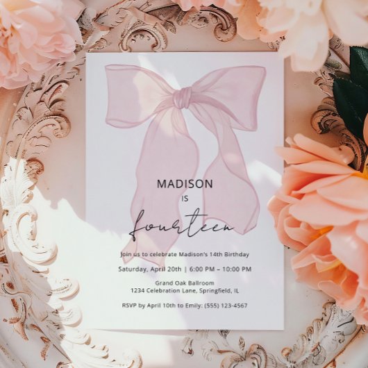 Minimalistische Roze Bow Coquette Verjaardag Kaart