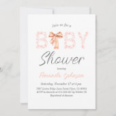 Minimalistische Roze Bow Toile Floral Baby shower Kaart (Voorkant)