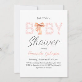 Minimalistische Roze Bow Toile Floral Baby shower Kaart