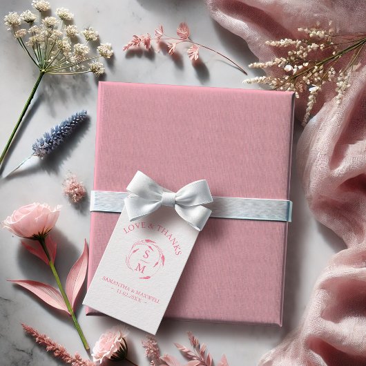 Minimalistische roze bruiloft gunst Labels Monogra Cadeaulabel