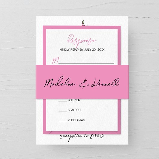 Minimalistische roze bruiloft uitnodiging buik ban uitnodigingen wikkel