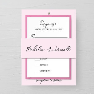 Minimalistische roze bruiloft uitnodiging buik ban uitnodigingen wikkel
