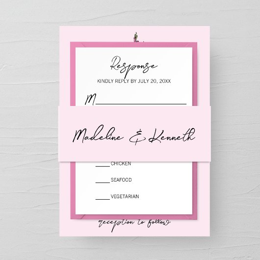 Minimalistische roze bruiloft uitnodiging buik ban uitnodigingen wikkel