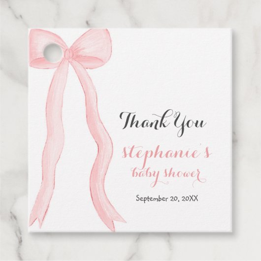 Minimalistische Roze Coquette Bow Baby shower Bedankjes Labels (Voorkant)