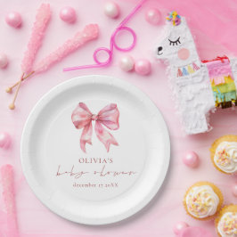Minimalistische Roze Coquette Bow Baby shower Papieren Bordje