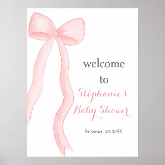 Minimalistische Roze Coquette Bow Baby shower Welk Poster (Voorkant)