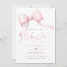 Minimalistische Roze Coquette Bow Girl Baby shower Kaart
