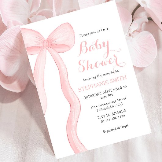 Minimalistische Roze Coquette Bow Girl Baby shower Kaart