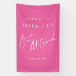 Minimalistische Roze Douane Bat Mitzvah Welkom Spandoek