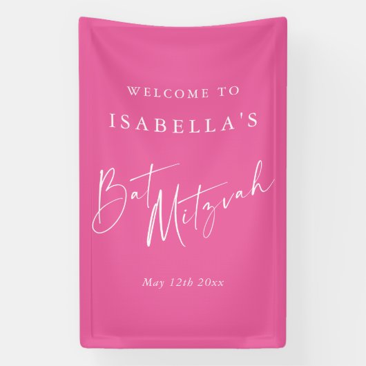 Minimalistische Roze Douane Bat Mitzvah Welkom Spandoek (Verticaal)