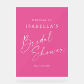 Minimalistische Roze Douche Bruid Welcome Acryl Bord (Voorkant)