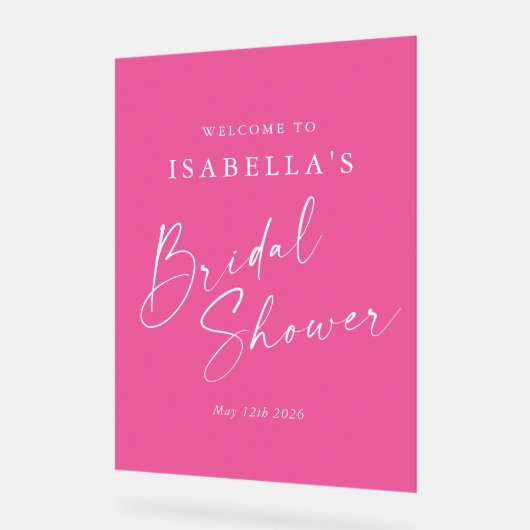 Minimalistische Roze Douche Bruid Welcome Acryl Bord (Hoek)