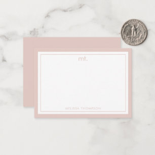 Minimalistische Roze Dubbele Grens Modern Monogram Notitiekaartje