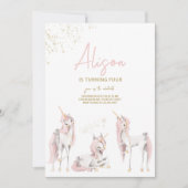 Minimalistische Roze Eenhoorn Verjaardag Uitnodigi Kaart (Voorkant)
