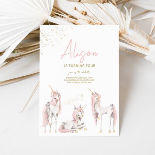 Minimalistische Roze Eenhoorn Verjaardag Uitnodigi Kaart