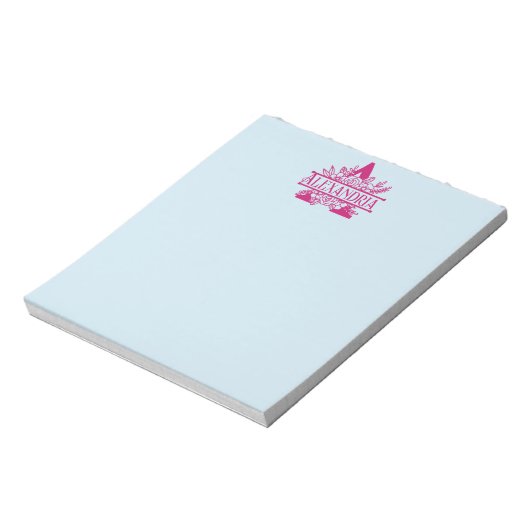 Minimalistische Roze en Blauwe Aangepaste Monogram Notitieblok (Linkerzijde)