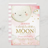 Minimalistische Roze en Gouden Maan Meisje Verjaar Kaart (Voorkant / Achterkant)