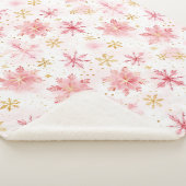Minimalistische roze en gouden wintersneeuwvlokken sherpa deken (3/4)
