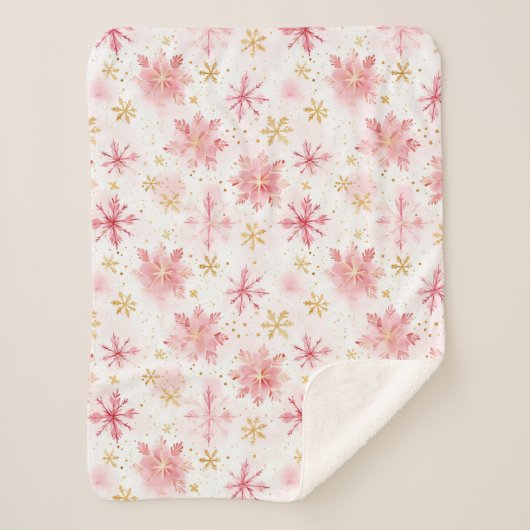 Minimalistische roze en gouden wintersneeuwvlokken sherpa deken (Voorkant)