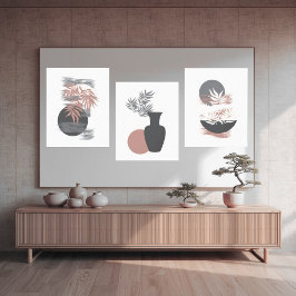 Minimalistische Roze en Grijze Canvas Wandkunst Afdruk
