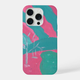Minimalistische Roze en Groene Landschap Hoes voor iPhone 15 Pro Case
