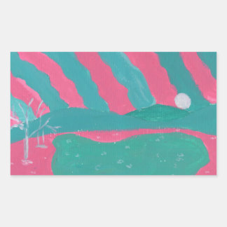 Minimalistische Roze en Groene Landschap Stickers
