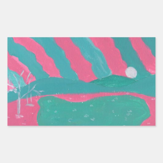 Minimalistische Roze en Groene Landschap Stickers (Voorkant)
