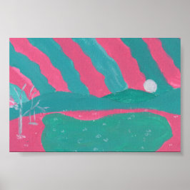 Minimalistische roze en groene landschapsprint poster