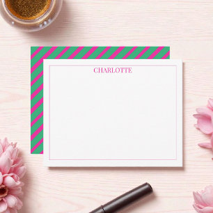 Minimalistische roze en groene strepen Classic Chi Notitiekaartje