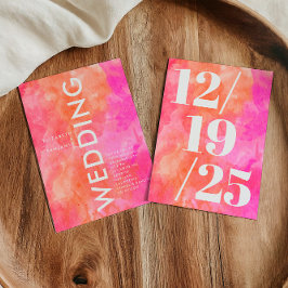 Minimalistische roze en Oranje gedurfde chique bru Kaart